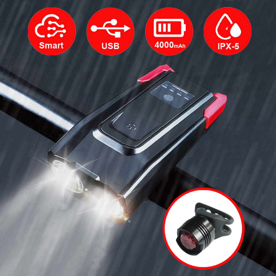 4000mAh Induction Bicycle Front Light Set USB Rechargeable Smart Headlight With Horn 800 Lumen LED Bike Lamp Cycling FlashLight